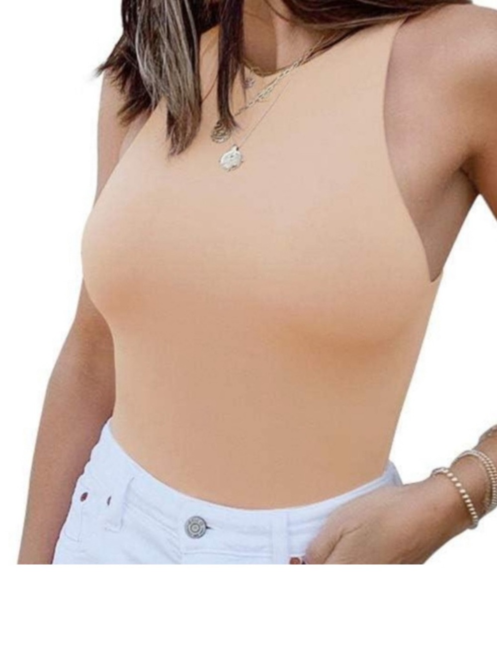 REORIA Butsmooth Sleeveless Racer Back Halter Neck Bodysuit Nude | basics summer
